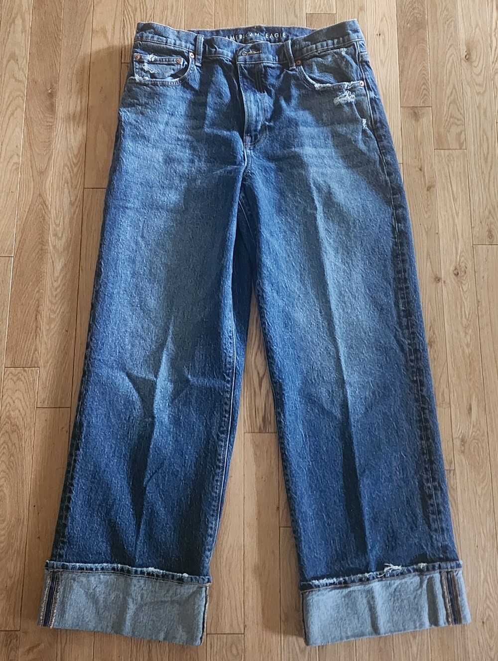 American Eagle Stovepipe Wide Leg Jeans With Cuff, Sz 14